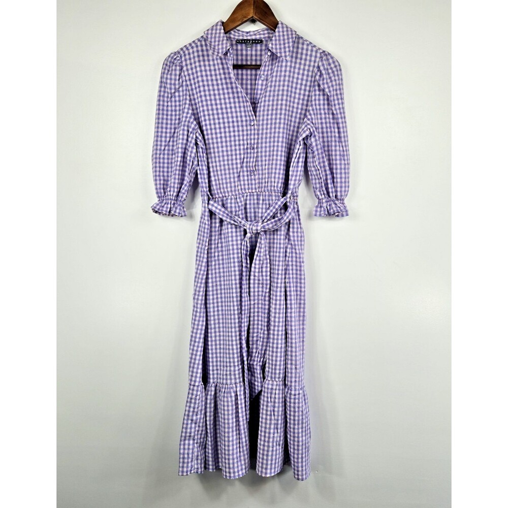 Sharagano Women's Size‎ 4 Purple Gingham Seersucker Ruffled Dress NWOT